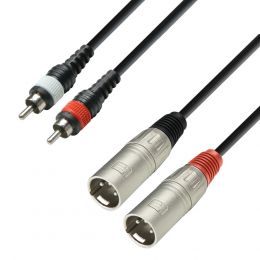 Adam Hall K3TMC0300 Cable de audio de 2 conectores RCA macho a 2 conectores XLR macho, 3 m