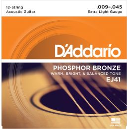 D'Addario EJ41 12 String Phosphor Bronze, Extra Light [9-45] Juego de cuerdas para guitarra acústica de 12 cuerdas