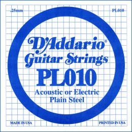 D'Addario PL010 Cuerda suelta plana para guitarra eléctrica o acústica 010