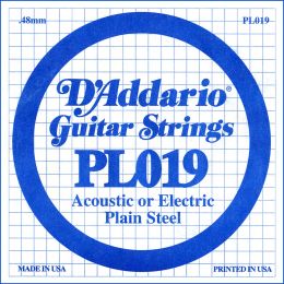 D'Addario PL019 Cuerda suelta plana para guitarra eléctrica o acústica 019