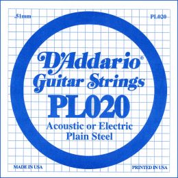 D'Addario PL020 Cuerda suelta plana para guitarra eléctrica o acústica 020