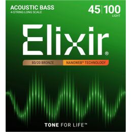Elixir strings Juego Bajo Acústico Nanoweb 80/20 Bronze Light 45-100