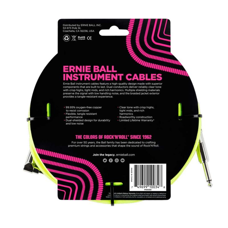 Ernie Ball Straight/Angle EB6080 10FT 3.05m Cable de Instrumento ernie-ball_straight-angle-eb6080-10ft-3-05m-imagen-1